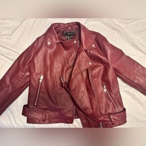 Forever 21 Women's Wine Faux Leather Moto Jacket